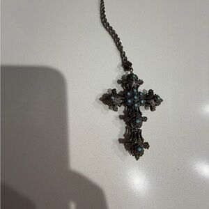 Elegant Cross Necklace with Turquoise Accents